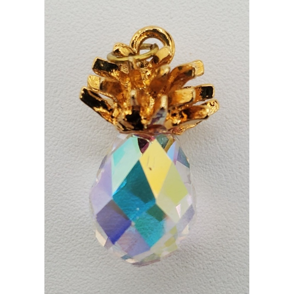 Vtg Estate Swarovski Gold Tone Pineapple Pendant Spectacular Dazzle READ